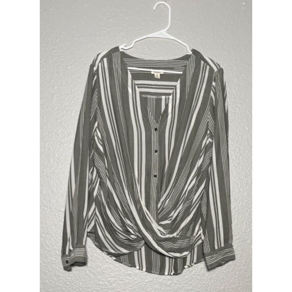 ANA New Approach Blouse Women XL Green White Striped Academia Career